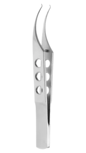 Fixation Forceps, Colibri Conjunctiva Toothed Forceps with Curved, 5mm Tying Platforms shaft and a Flat Handle