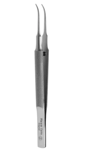 Fixation Forceps, Curved Toothed Forceps with Curved, 5mm Tying Platforms shaft and a Round Knurled Handle