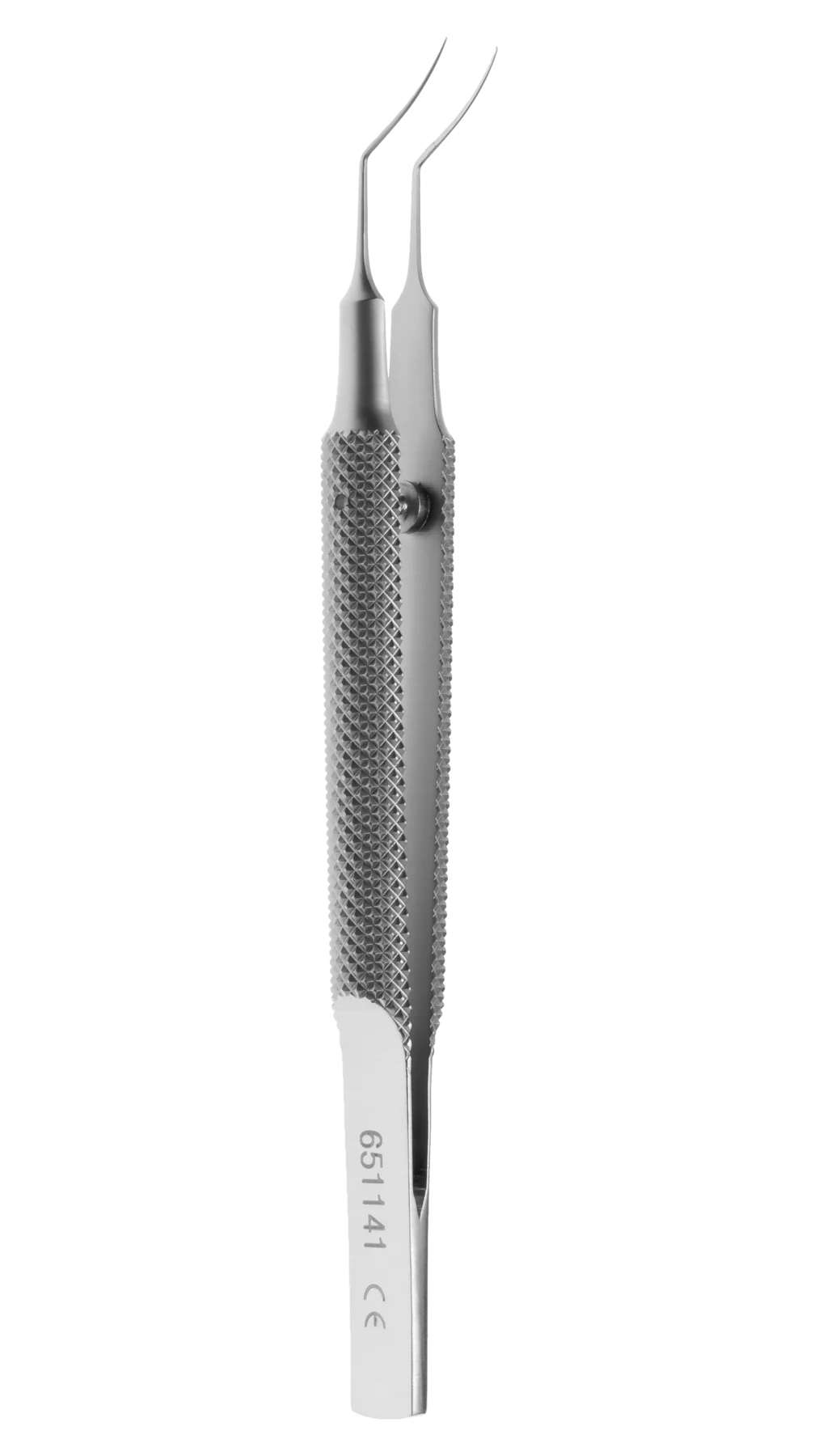 Capsulorhexis Forceps, Curved Thin Shaft, Round Knurled Handle
